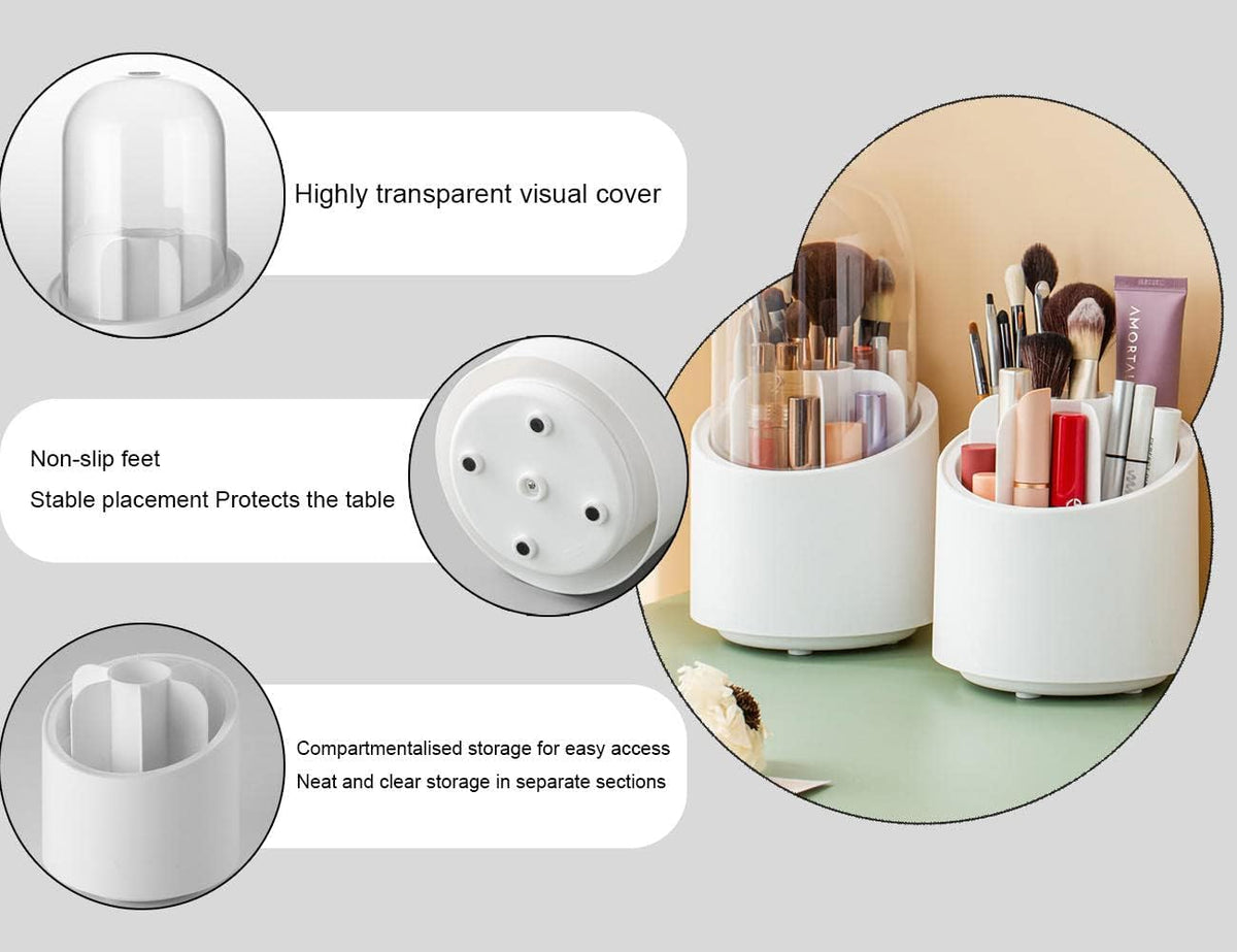 360° Rotating Makeup Brush Holder with Dust-Proof Lid