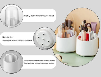 360° Rotating Makeup Brush Holder with Dust-Proof Lid