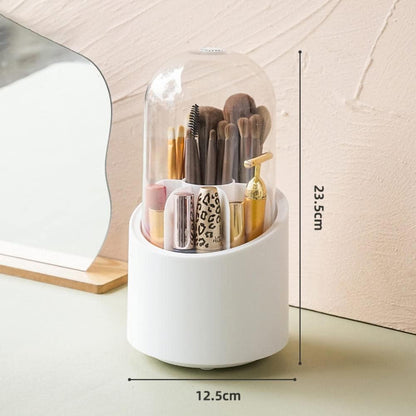 360° Rotating Makeup Brush Holder with Dust-Proof Lid