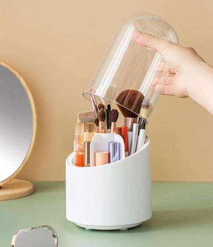 360° Rotating Makeup Brush Holder with Dust-Proof Lid