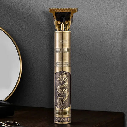 Vintage T9 Metal Body Hair Trimmer for Men – USB Rechargeable Professional Beard & Hair Trimmer