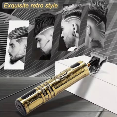 Vintage T9 Metal Body Hair Trimmer for Men – USB Rechargeable Professional Beard & Hair Trimmer