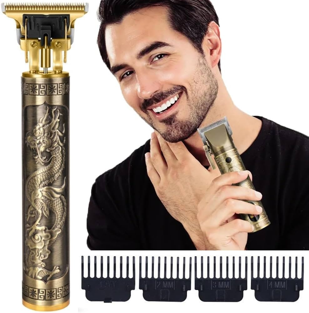 Vintage T9 Metal Body Hair Trimmer for Men – USB Rechargeable Professional Beard & Hair Trimmer