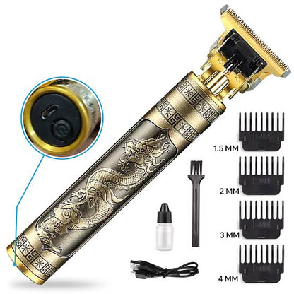 Vintage T9 Metal Body Hair Trimmer for Men – USB Rechargeable Professional Beard & Hair Trimmer