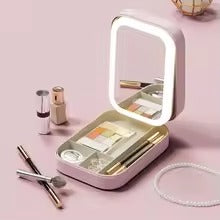 Portable Folding Makeup Mirror Jewelry Box – 3-Color LED Beauty Mirror & Organizer