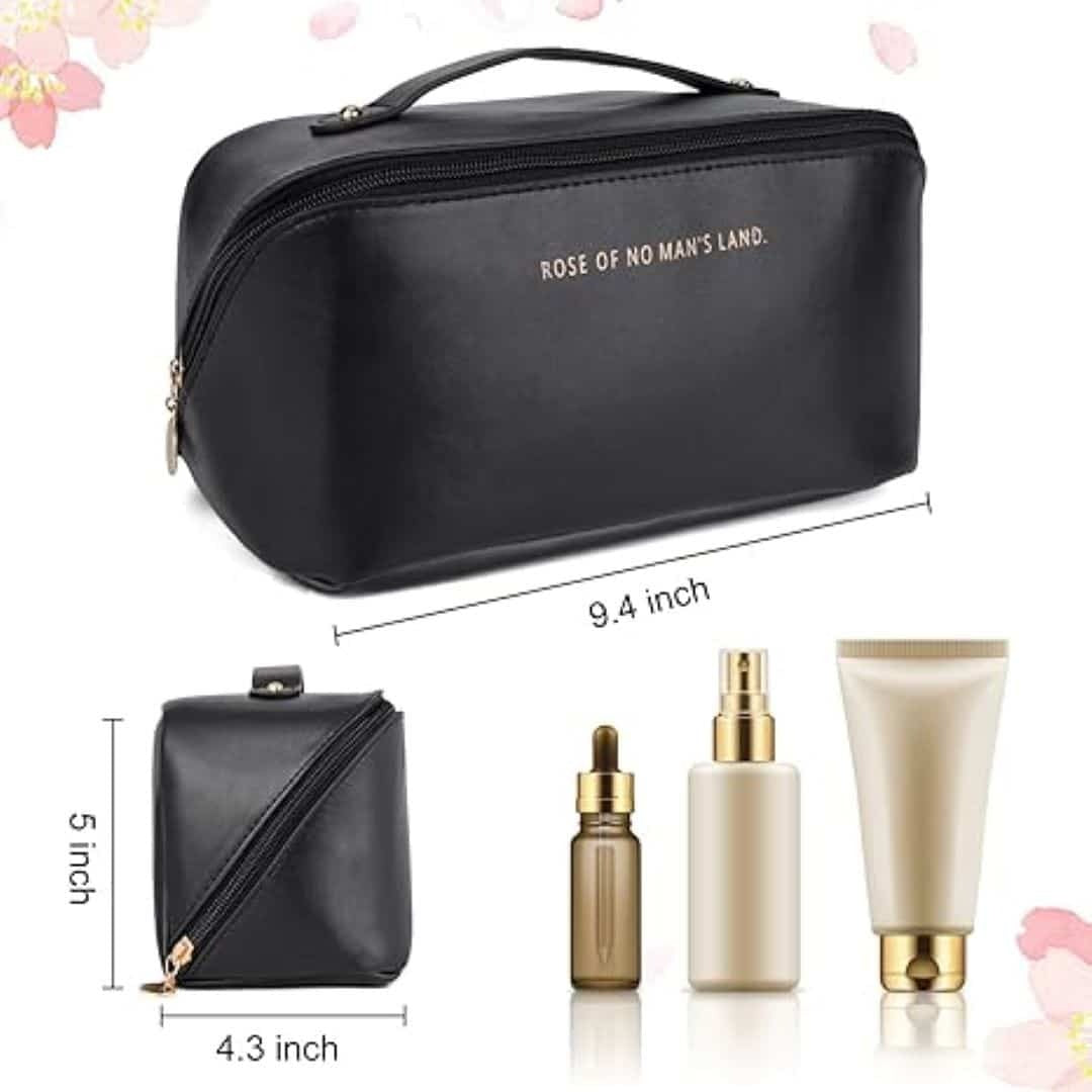 Large Capacity Travel Cosmetic Bag – Synthetic Leather Makeup & Toiletry Organizer