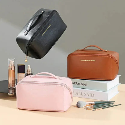 Large Capacity Travel Cosmetic Bag – Synthetic Leather Makeup & Toiletry Organizer