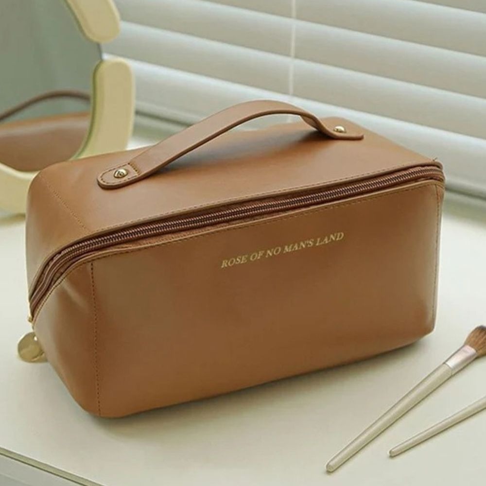 Large Capacity Travel Cosmetic Bag – Synthetic Leather Makeup & Toiletry Organizer