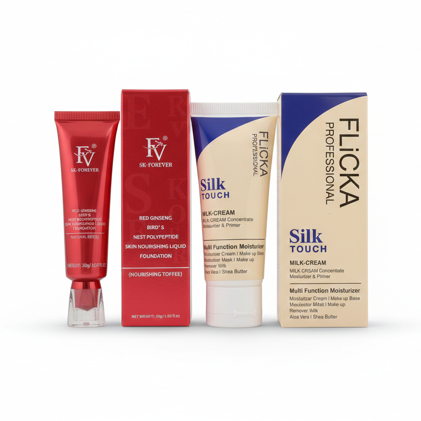 Flicka 2-in-1 Makeup Combo – Primer 60g + Ivory Foundation 30g | Smooth & Long-Lasting Makeup