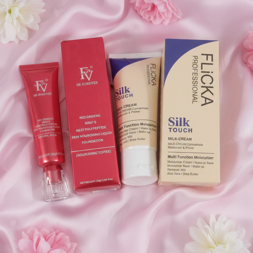 Flicka 2-in-1 Makeup Combo – Primer 60g + Ivory Foundation 30g | Smooth & Long-Lasting Makeup