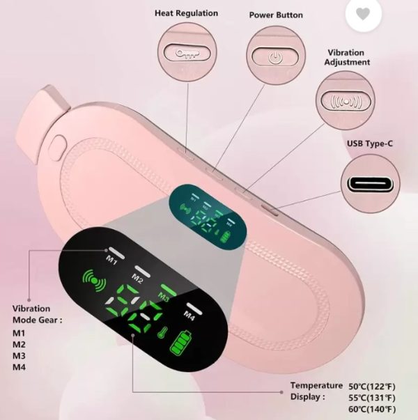 Portable Menstrual Cramp Relief Belt – Rechargeable Heating Pad with 3 Heat Levels & 4 Massage Modes