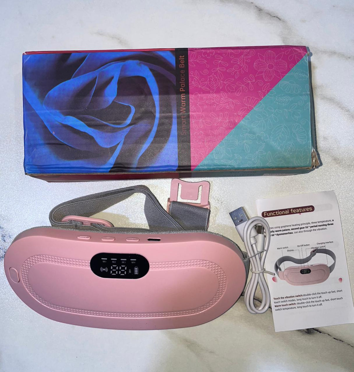 Portable Menstrual Cramp Relief Belt – Rechargeable Heating Pad with 3 Heat Levels & 4 Massage Modes