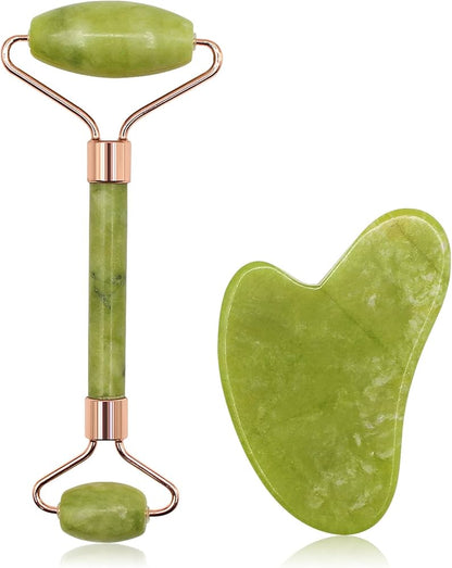 Jade Roller & Gua Sha Stone Facial Massage Set | Skincare Beauty Tool