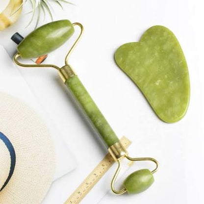 Jade Roller & Gua Sha Stone Facial Massage Set | Skincare Beauty Tool