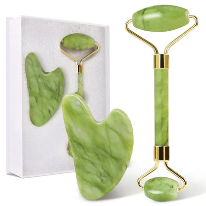 Jade Roller & Gua Sha Stone Facial Massage Set | Skincare Beauty Tool
