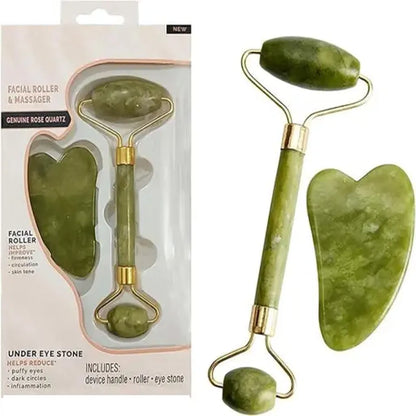 Jade Roller & Gua Sha Stone Facial Massage Set | Skincare Beauty Tool
