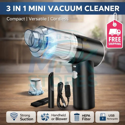 3-in-1 Portable Cordless Vacuum Cleaner – Compact Handheld Dust Cleaner