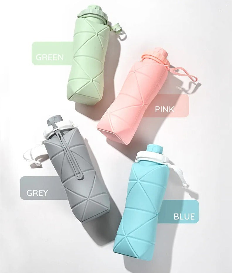 Silicone Folding Water Bottle 600ml – Collapsible, Leak-Proof & Portable Travel Bottle