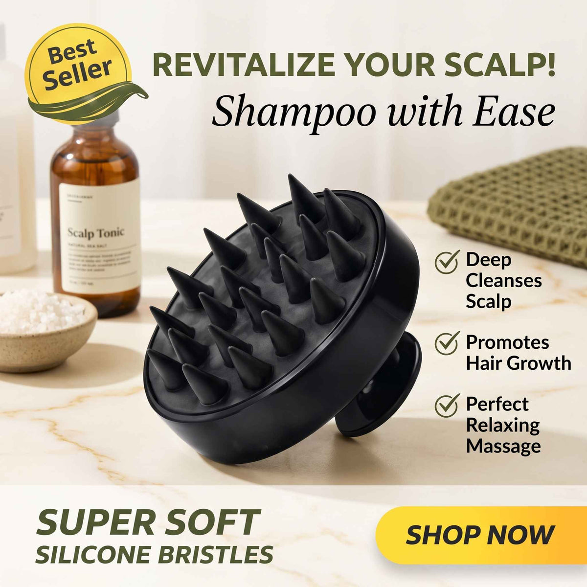 Soft Silicone Scalp Massager Shampoo Brush – Deep Cleansing Hair & Scalp Massage
