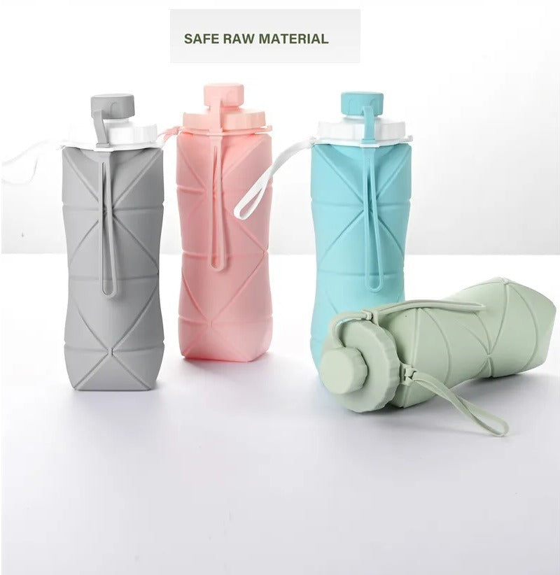 Silicone Folding Water Bottle 600ml – Collapsible, Leak-Proof & Portable Travel Bottle
