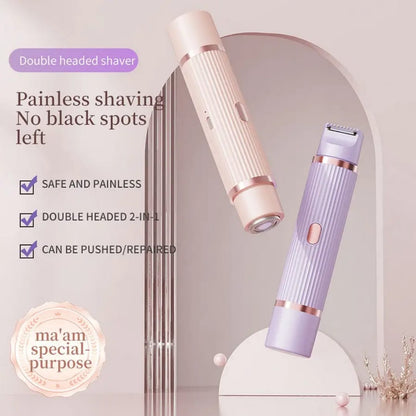 2-in-1 Double Head Electric Shaver & Trimmer for Women | Painless Facial & Body Hair Remover