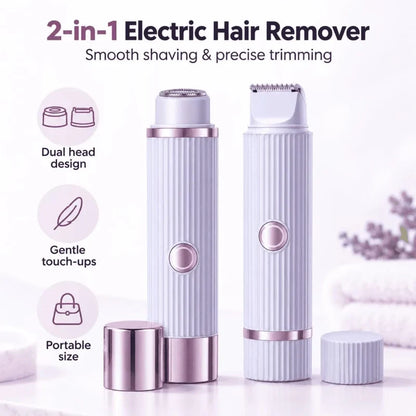 2-in-1 Double Head Electric Shaver & Trimmer for Women | Painless Facial & Body Hair Remover
