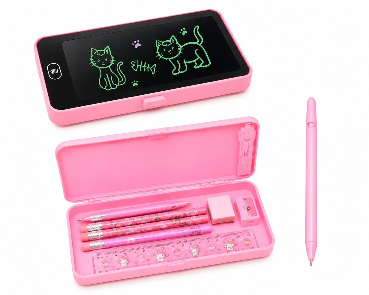 Pencil Box with LCD Writing Tablet | Kids Stationery Box with Writing Pad & Stylus