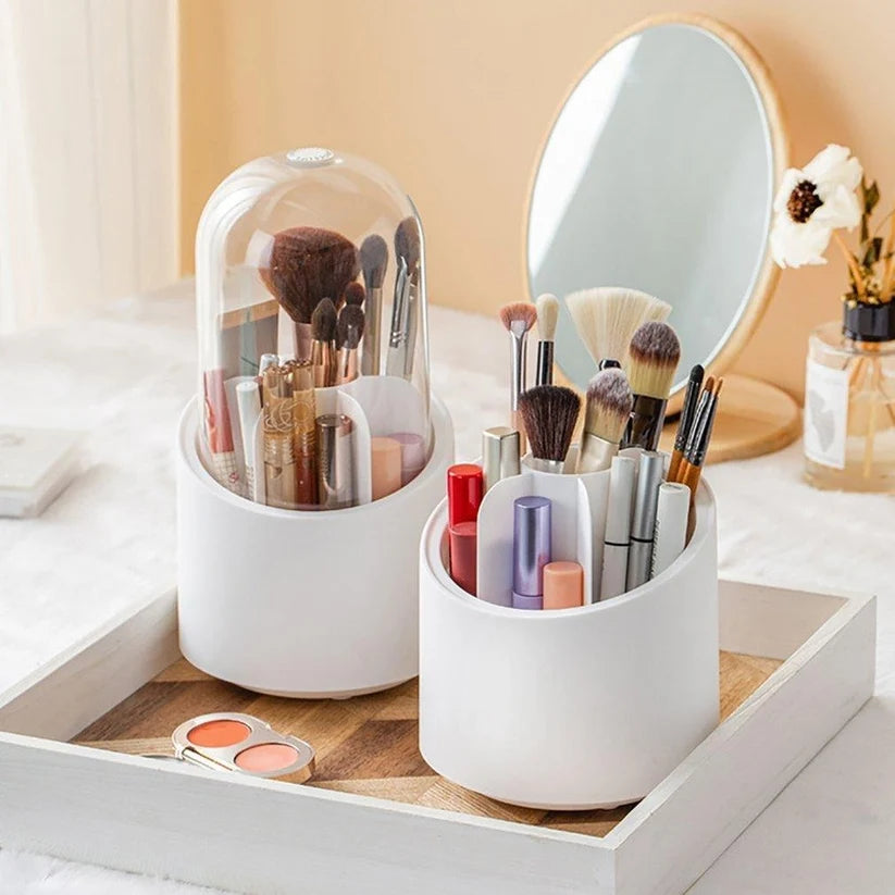 360° Rotating Makeup Brush Holder with Dust-Proof Lid